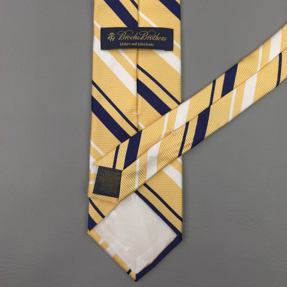 Brooks Brothers Tie Mens One‎ Size Yellow Silk Repp Striped Makers USA Woven